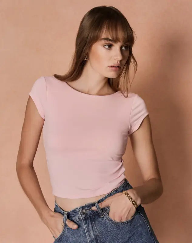 Luxivint basic kadın giyim slim fit kısa kollu tişört - Pink / L - BASİC - BODY